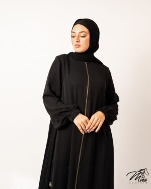 Side pleated with golden zipper abaya
